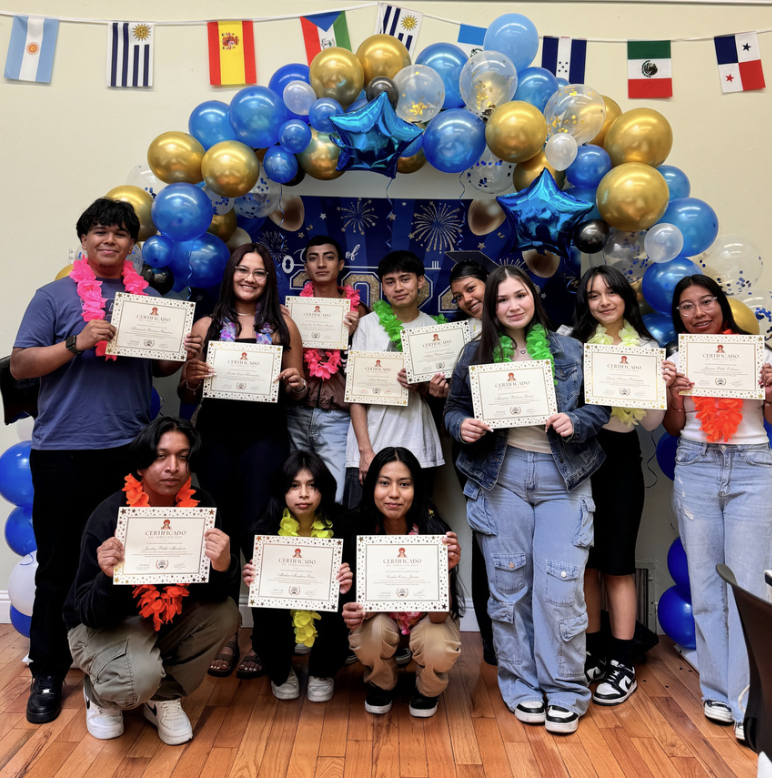 High school graduates pose with LIBRE certificates celebrating their transition to college.